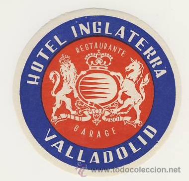 Etiquetas antiguas: Etiqueta Hotel   -HOTEL  INGLATERRA- VALLADOLID- ILUSTRACION -DIAMETRO 85  mm