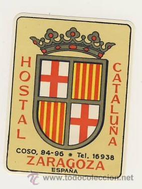 Etiquetas antiguas: Etiqueta Hotel-ESPA&Ntilde;A   -HOSTAL CATALU&Ntilde;A  - ZARAGOZA - DATADA-RECTANGULAR 80X 65 mm