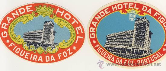 Etiquetas antiguas: Etiqueta Hotel   - GRANDE HOTEL--PORTUGAL-FIGUEIRA DA FOZ - DOS PIEZAS -ILUSTRACION
