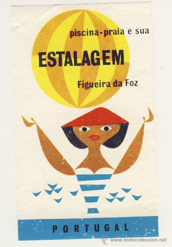 Etiquetas antiguas: Etiqueta Hotel   -PORTUGAL- ESTALAGEM-FIGUEIRA DA FOZ --ILUSTRACION  COLOR-MEDIDAS -120X75 mm