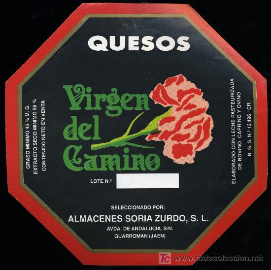 Alte Etiketten: ETIQUETA DE QUESO VIRGEN DEL CAMINO.