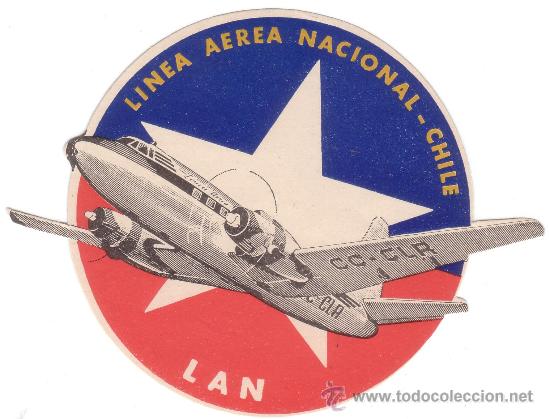 Etiquetas antiguas: Etiqueta  hotel-Linea Aerea-   Linea Aerea Nacional de  Chile -Iregular Medidas 10 X 80 mm