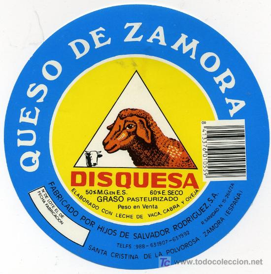 Etiquetas antiguas: ETIQUETA DE QUESO DE ZAMORA , DISQUESA - Foto 1