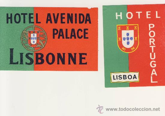 Etiquetas antiguas: Etiqueta Hotel - PORTUGAL-  - HOTEL AVENIDA PALACE- LISBONNE - PORTUGAL-ILUSTRACION  -2 PIEZAS