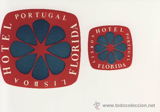 Etiquetas antiguas: Etiqueta Hotel -PORTUGAL HOTEL FLORIDA- LISBOA- ILUSTRACION -2 PIEZAS