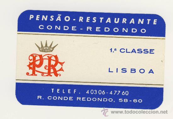 Etiquetas antiguas: Etiqueta Hotel   -  PENSAO CONDE - REDONDO   - LISBOA - PORTUGAL