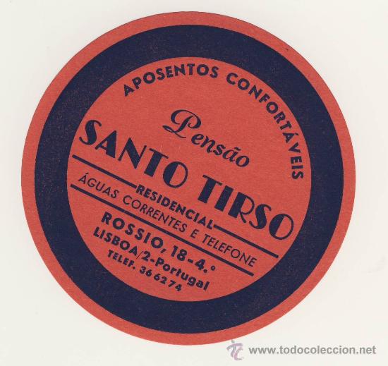 Etiquetas antiguas: Etiqueta Hotel   - PORTUGAL- PENSAO  SANTO TIRSO - LISBOA -80 mm