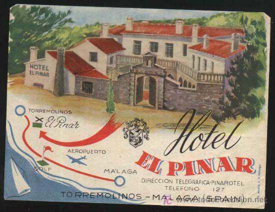Etiquetas antiguas: Etiqueta Hotel Antigua - HOTEL EL PINAR - Torremolinos 14x11 cm