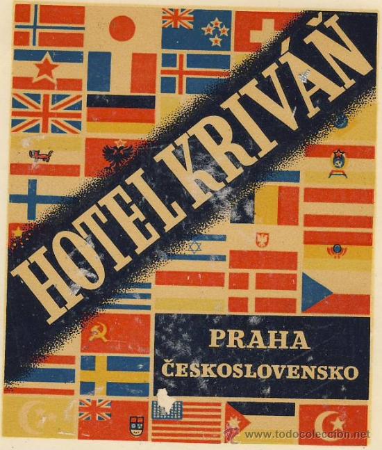 Etiquetas antiguas: Etiqueta Hotel - CHESCOLOVAQUIA - HOTEL KRIV&Agrave;&Ntilde;- PRAHA- CESKOSLOVENSKO- PRAGA-Medidas  130 X 110  mm