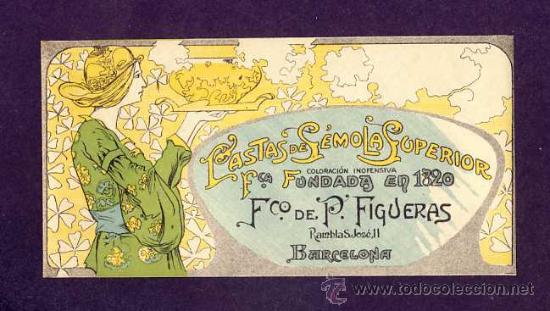 Etiquetas antigas: Etiqueta modernista de la fabrica de Pastas de Semola Superior, de Barcelona