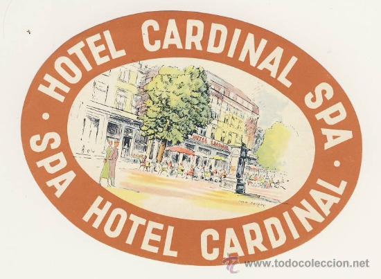 Etiquetas antiguas: Etiqueta Hotel-  BELGICA - HOTEL CARDINAL SPA-BRUXELLES--OVAL 120 X 90  mm ILUSTRACION MUY BUENA