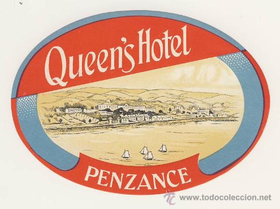 Etiquetas antiguas: Etiqueta Hotel- QUEEN&acute;S HOTEL-PENZANCE -INGLATERRA -