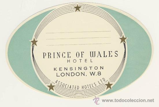 Etiquetas antiguas: Etiqueta Hotel   -   PRINCE OF WALES  HOTEL  -KESINGTON-LONDON,W.8I -NGLATERRA-OVAL 160X 110 mm