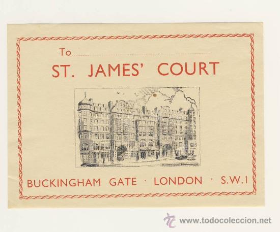Etiquetas antiguas: Etiqueta Hotel -ST.JANES&acute;COURT  HOTEL-BUCKINGHAN -LONDON .S.W.1 ,-INGLATERRA-ILUSTRACION