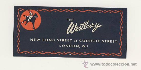 Etiquetas antiguas: Etiqueta Hotel -WESTBRIRY HOTEL- KINGS&acute;S CROSS-LONDON .W.1 ,-INGLATERRA-ILUSTRACION
