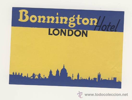 Etiquetas antiguas: Etiqueta Hotel -BONNINGTON HOTEL- LONDON -INGLATERRA-ILUSTRACION