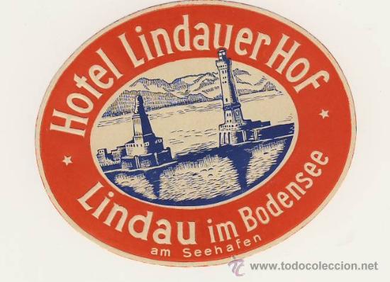 Etiquetas antiguas: Etiqueta Hotel   -  HOTEL  LINDAUERHOF - LINDAU IM BODENSEE-ILUSTRCIO-HUECO- MEDIDAS  OVAL 65 X 9O