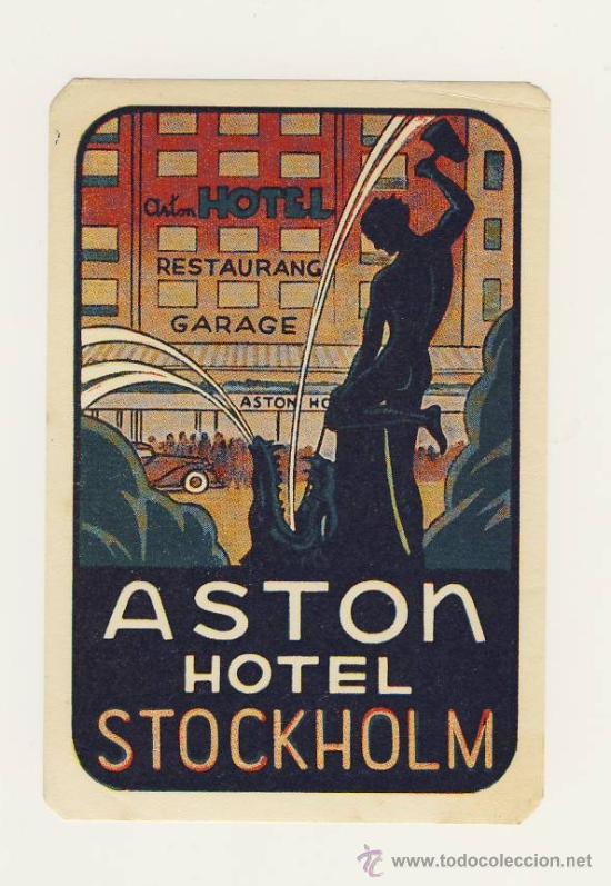 Etiquetas antiguas: Etiqueta Hotel   - ASTON HOTEL - STOCKHOLM -BUENISIMA ILUSTRCIO-HUECO-120 X 80 mm .