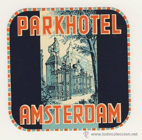 Etiquetas antiguas: Etiqueta Hotel - PARKHOTEL - AMSTERDAM-HOLANDA- ILUSTRACION- MEDIDAS 100 X 95.