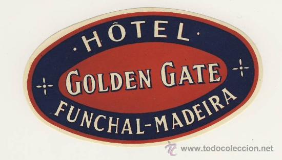 Etiquetas antiguas: Etiqueta Hotel - PORTUGA - HOTEL GOLDEN GATE- FUNCHAL MADEIRA-MEDIDAS OVAL 110 X 50 mm.