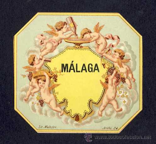 Old Labels: Etiqueta de licor MALAGA. Troquelada