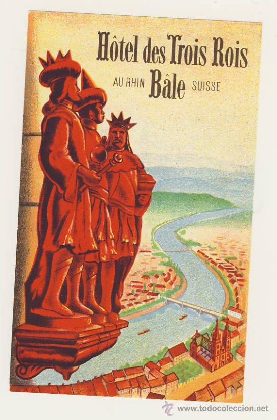 Etiquetas antiguas: Etiqueta Hotel   -HOTEL  DES TR0IS ROIS-BALE-SUIZA-ILUSTRACION-MEDIDAS 80 X 135 mm -