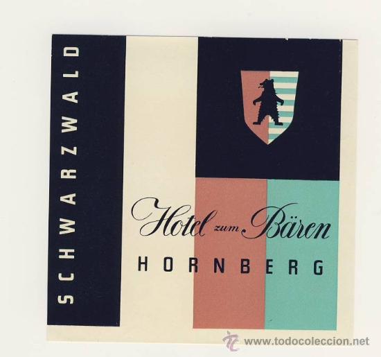 Etiquetas antiguas: Etiqueta Hotel-  SUISSE   - HOTEL   ZUM BAREN-HORNBERG-MEDIDAS 100 X100 mm