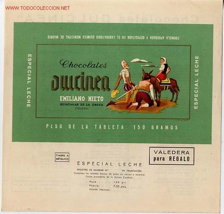 Etiquetas antiguas: CARTEL ETIQUETA EMBOLTORIO DE CHOCOLATES DULCINEA ECH 4 , TEMA QUIJOTE