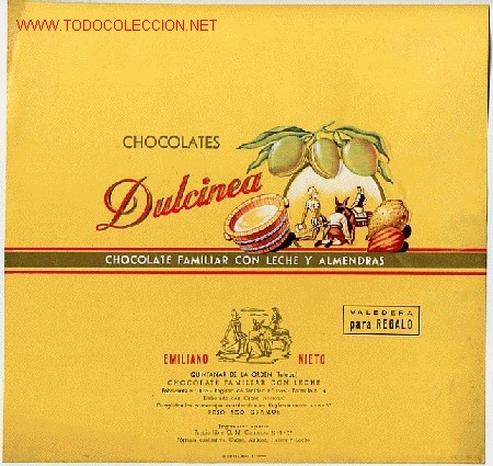 Etiquetas antiguas: CARTEL ETIQUETA EMBOLTORIO DE CHOCOLATES DULCINEA ECH 2 , TEMA QUIJOTE