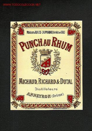 Etiquetas antiguas: Etiqueta litografica francesa Punch au Rhum