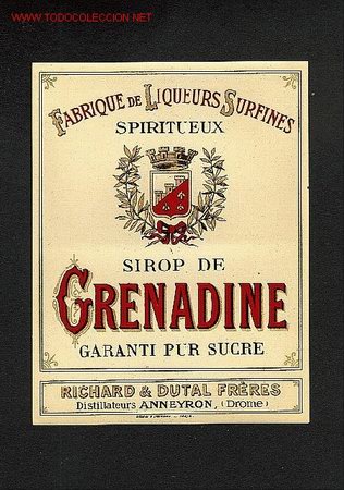 Etiquetas antiguas: Etiqueta litografica francesa de Sirop de Grenadine