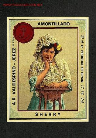 Etiquetas antiguas: Etiqueta litografica de vino de A.R.Valdespino de Jerez de la Frontera