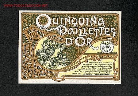 Etiquetas antigas: Etiqueta modernista QUINQUINA PAILLETTES D'OR