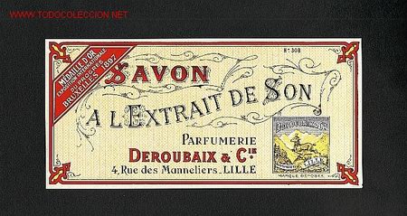 Old Labels: Etiqueta de Jabon SAVON A L'EXTRAIT DE SON (Perfumeria)