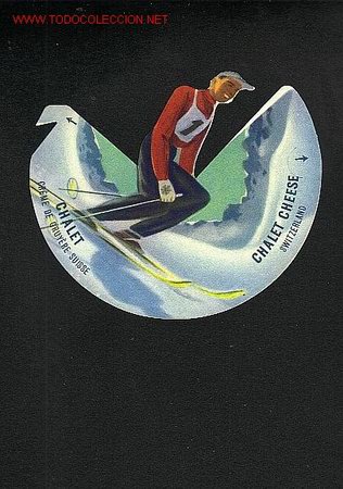 Etiquetas antigas: Etiqueta publicitaria troquelada de quesos suizos FROMAGE CHALET. Tama&ntilde;o aprox.: 10 cms de diametro