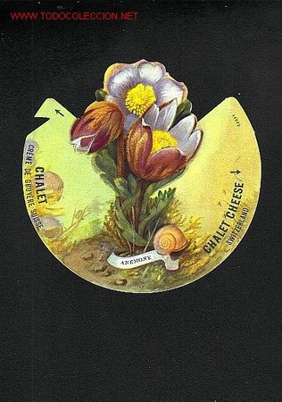Etiquetas antigas: Etiqueta publicitaria troquelada de quesos suizos FROMAGE CHALET. Tama&ntilde;o aprox.: 10 cms de diametro