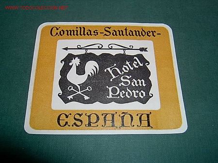 Etiquetas antiguas: ETIQUETA HOTEL   SAN PEDRO    COMILLAS - SANTANDER