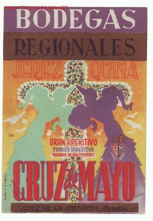 Etiquetas antiguas: ETIQUETA DE CRUZ DE MAYO-BODEGAS REGIONALES-JEREZ-QUINA