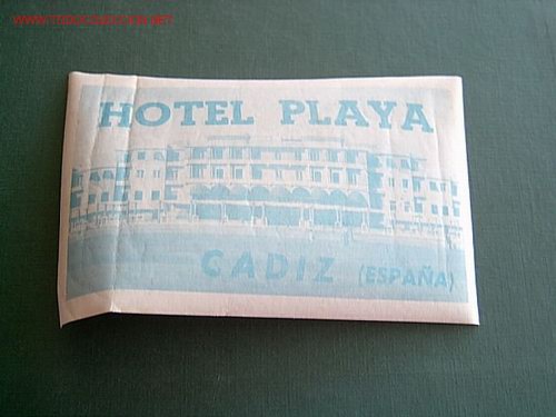 Etiquetas antiguas: ETIQUETA HOTEL  -- PLAYA  -   CADIZ -  ANDALUCIA -