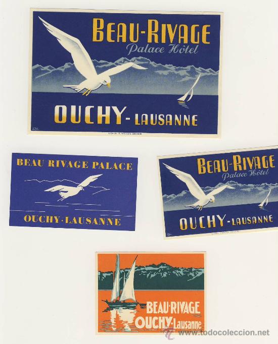 Etiquetas antiguas: Etiqueta HOTEL - SUIZA- BEAU- RIVAGE COLECCION DE 4 PIEZAS-LAUSANNE-  ILUSTRACIONES