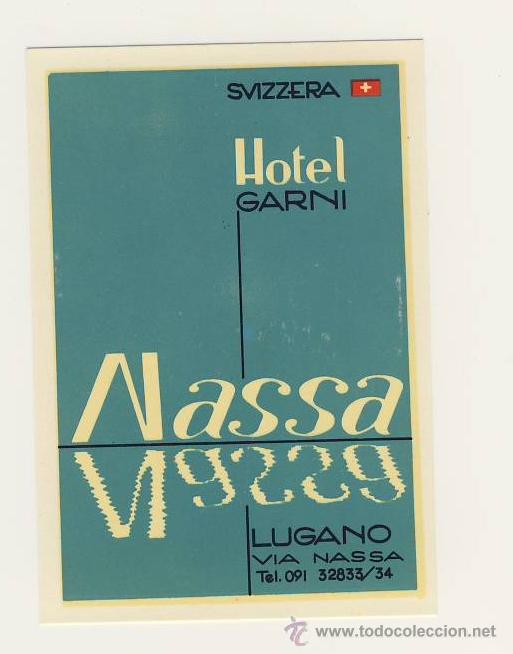 Etiquetas antiguas: Etiqueta HOTEL - HOTEL  ALASSA-LUGANO- -ITALIA-