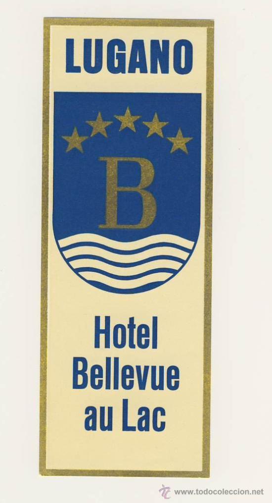 Etiquetas antiguas: Etiqueta HOTEL - ITALIA-HOTEL BELLEVUE AU LAC -LUGANO- 160 x 60 mm