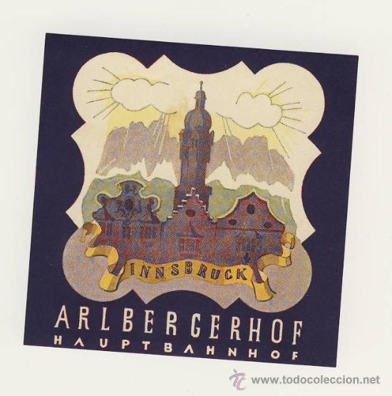 Etiquetas antiguas: Etiqueta HOTEL -  -SUIZA-HOTEL  HAUPTBAHNHOF- INNSBRUCK-- ILUSTRACION- MEDIDAS 70 X 70  mm