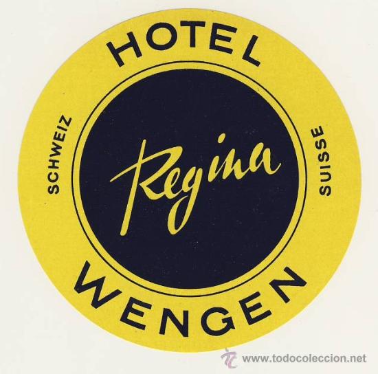 Etiquetas antiguas: Etiqueta HOTEL - SUIZA-HOTEL  REGINA- WENGEN-  MEDIDAS DIAMETRO 100 mm