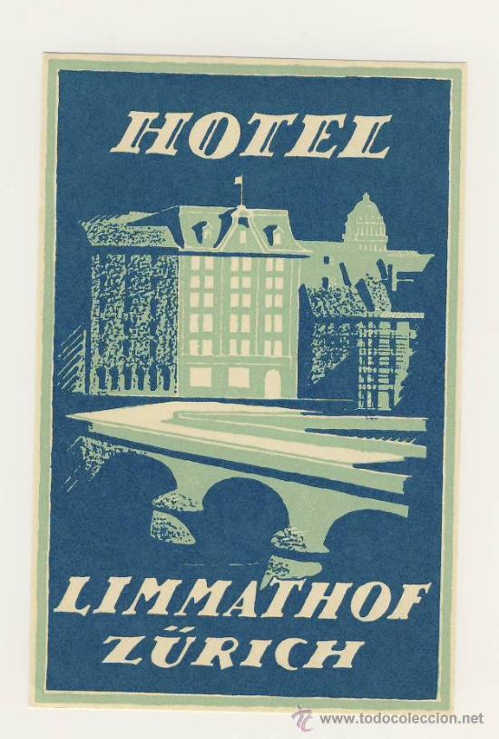 Etiquetas antiguas: Etiqueta HOTEL - SUIZA-HOTEL LIMMATHOF -.ZURICH- MEDIDAS 135 X 140 mm