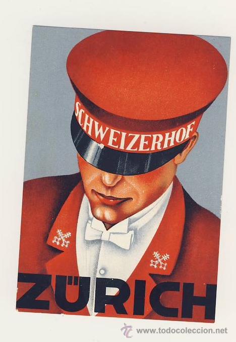 Etiquetas antiguas: Etiqueta HOTEL --SUIZA HOTEL SCHWEIZERHOF -.ZURICH - ILUSTRACION- MEDIDAS 95 X 70 mm
