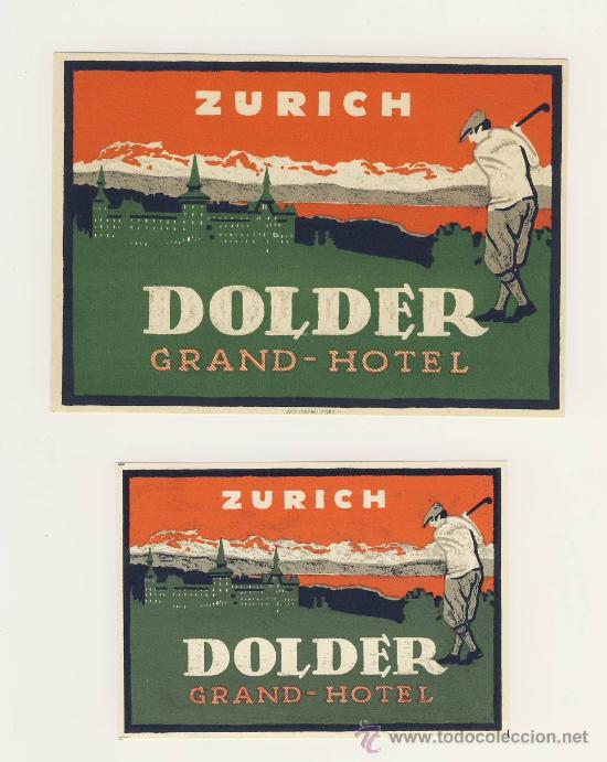 Etiquetas antiguas: Etiqueta HOTEL -SUIZA- HOTEL DOLDER -ZURICH -ILUSTRACION-PRECIOSA DOS PIEZAS