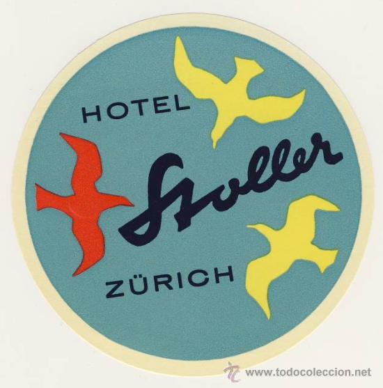 Etiquetas antiguas: Etiqueta Hotel -  SUIZA - HOTEL  SHOLLER-  -Z&Uuml;RICH -  SUIZA -ILUSTRACION - 105  mm
