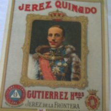 Etiquetas antiguas: ETIQUETA DE JEREZ QUINADO GUTIERREZ HNOS., CON ALFONSO XIII