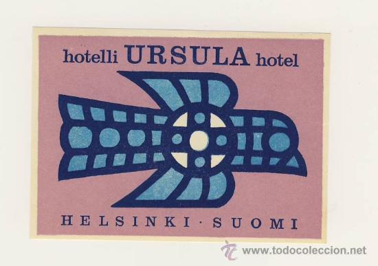 Etiquetas antiguas: Etiqueta Hotel-  FINLANDIA-  HOTEL  URSULA- HELSINKI-  FINLANDIA-MEDIDAS 70 X 100   mm